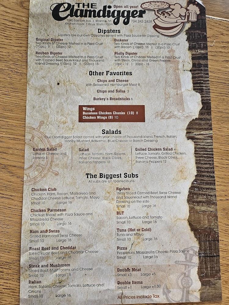 The Clamdigger Menu image 3