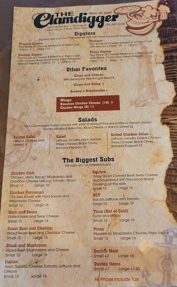 The Clamdigger Menu image 4